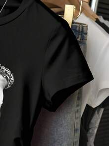 Teen Girl Summer Casual Hand Gesture Print Ruched Waist T-Shirt - Black - View 3