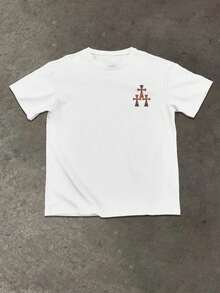 Manfinity Roughcore Men's Loose Fit Round Neck Printed Short Sleeve T-Shirt, Summer - White - View 6