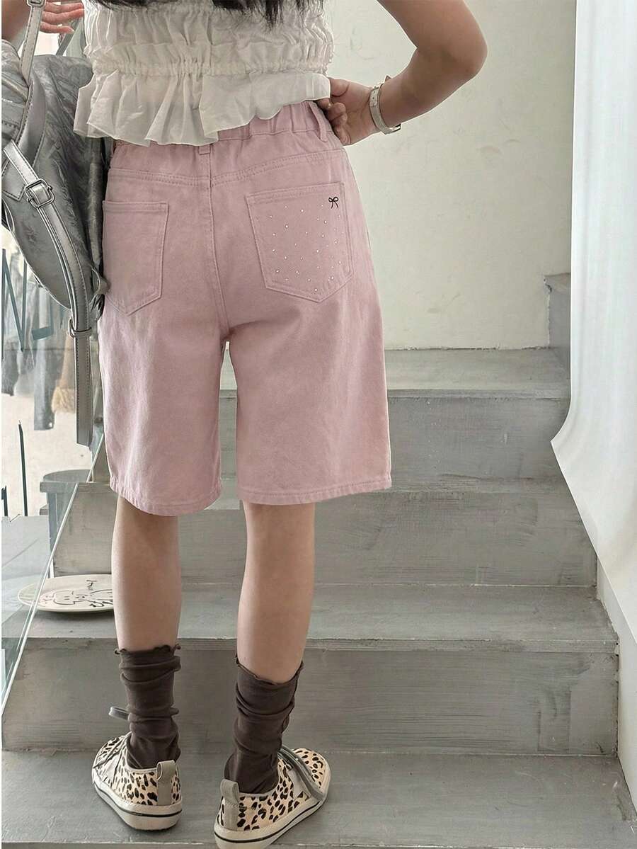 Dazy Kids Jeans acampanados con aplicaciones de strass para niñas preadolescentes, nueva colección primavera/verano - Rosa - Ver 1