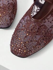 MOTF PREMIUM 镶钻芭蕾平底鞋 - 咖色網紗 - 查看 7