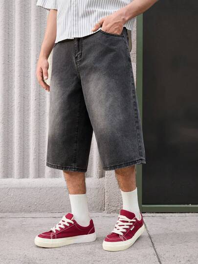 Open Phase 男士休闲水洗阔腿牛仔短裤