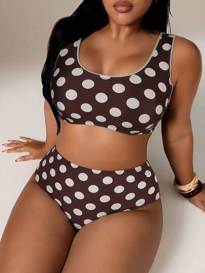 Auralis 大码波点印花吊带泳衣套装