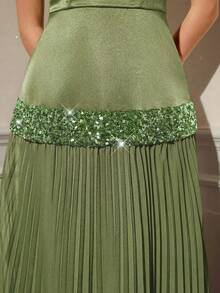 Poshira Vestido formal elegante de unicolor y ajustado con pliegues para mujer - verde menta - Ver 4