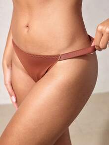 Veilyse Minimalist Solid Color Wire-Bra And Thong Underwear Set - Brown - View 10