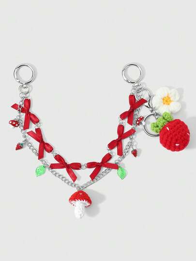 ROMWE Kawaii 1. Sáng tạo, dễ thương, ngọt ngào, thời trang, đa năng, mang phong cách đồng quê, ruy băng ren rỗng hai lớp màu đỏ, nơ, dây chuyền bạc, nhựa, lá xanh, acrylic, kim tuyến móc tay 3D, dâu tây, nấm, hoa, móc khóa tự làm, mặt dây chuyền túi xách, phù hợp cho phụ nữ và bé gái, dùng hàng ngày, quà tặng ngày lễ.
