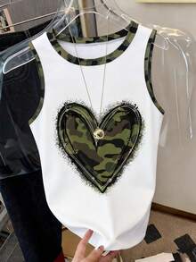 Resyla Women's Round Neck Heart Print Casual Versatile Daily Wear Top - Multicolor - View 4