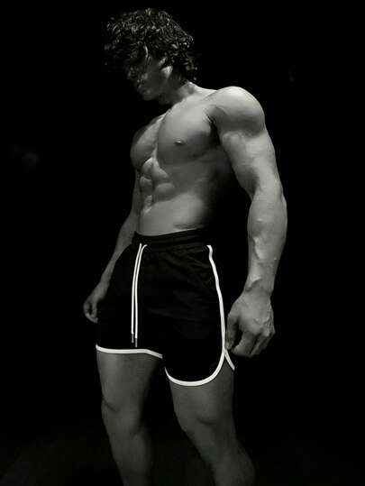 RISE LYT 男友风格男士撞色边饰抽绳口袋运动短裤，夏季开学季