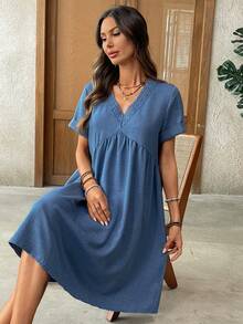 EMERY ROSE Đầm ngắn kiểu babydoll cổ chữ V thoải mái cho nữ mùa hè, trang phục đi biển, đầm đi chơi, đầm hè cho nữ, đầm tốt nghiệp cho nữ, đầm thường ngày cho nữ, trang phục nghỉ hè, đầm đi nghỉ mát, đầm đi chơi, đầm hè cho nữ, đầm hè thường ngày cho nữ - Màu xanh lam - Xem 7