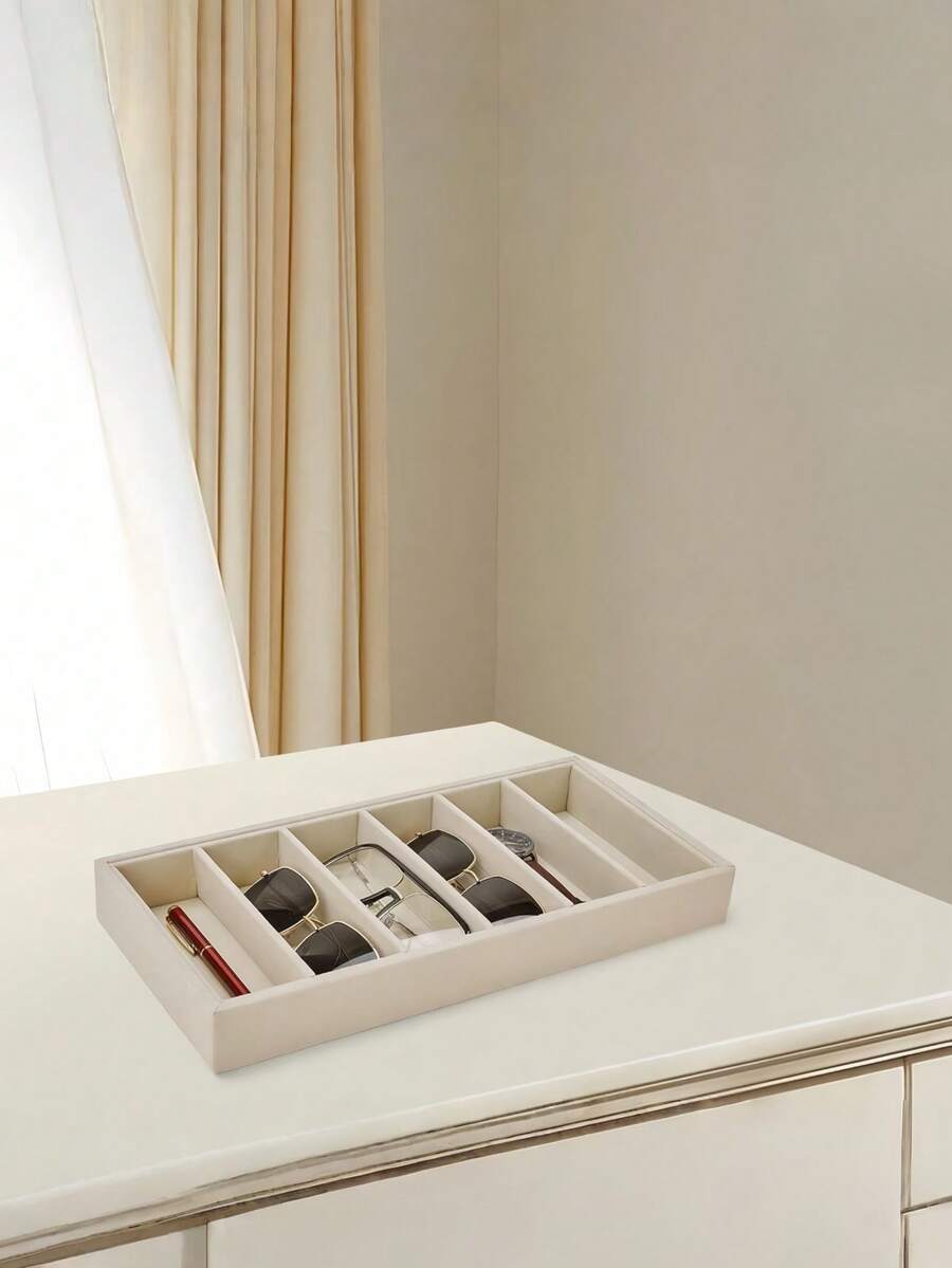 1 pieza Estuche de terciopelo para gafas de sol, organizador multifuncional para gafas, joyas, anillos, collares, pulseras y relojes, bandeja de exhibición para el hogar, unisex - Beis - Ver 1
