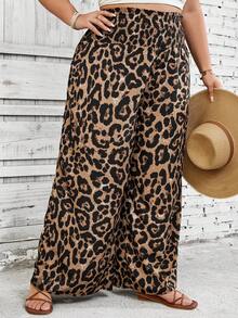 Enliva Pantalones palazzo de talle alto con estampado floral y de leopardo, adecuados para verano, playa, festivales de música, para siluetas con forma de manzana y redondeadas en tallas grandes - Multicolor - Ver 5