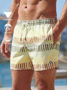 Horizaway Pantalones cortos casuales para playa de hombre con bolsillos en diagonal, cintura con cordón y estampado de rayas. Traje de baño para hombre. - verde menta - Ver 8
