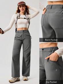 OutZeal Women Outdoor Pants Workout Hiking Stretch Flared Bottoms With Secure Pocket - Grey - View 3