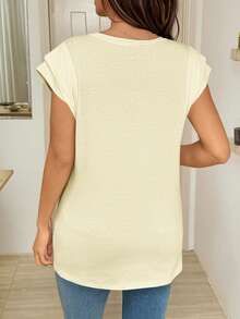 SHEIN Umstandsmode einfarbiges Rundhals Kurzarm Casual vielseitiges T-Shirt - Aprikosenfarben - Übersicht 2