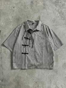 ROMWE MEN Street Life Camisa polo de estilo chino con cuello vuelto para hombres - Negro - Ver 1