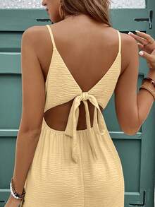 SHEIN Frenchy Vestido camisero midi elegante de mujer con diseño de cintura ceñida, escote en V y abertura lateral, para fiesta - Amarillo claro - Ver 2