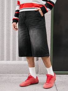 Open Phase Men's Washed Slant Pocket Casual Denim Shorts - Dark Grey - View 1