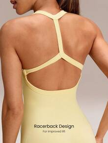 GLOWMODE 4.3" Ultrafine Soft Seamless Flow Free Ribbed Waist Compression Panels Removable Cups Scrunch Butt Lift Racerback Short Bodysuit Training Running Gym Yoga Studio Daily Active Wear - Yellow - View 5