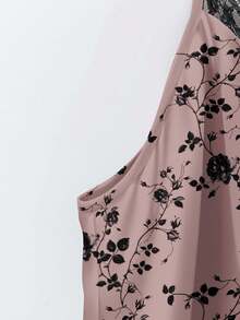 EMERY ROSE Plus Size Women Floral Print Contrast Lace Camisole - Orange - View 3