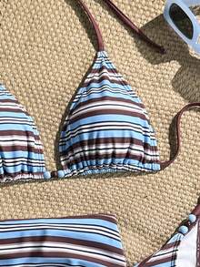 Costavie Bộ bikini kẻ sọc dành cho nữ mùa hè, kiểu dáng giản dị, thích hợp cho kỳ nghỉ, kèm chân váy đi biển, bộ đồ bơi ba mảnh thời trang và thoải mái. - Nhiều màu - Xem 7