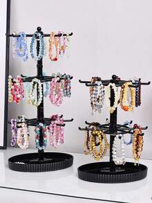 1 pieza Estante de almacenamiento giratorio de varios niveles, soporte ajustable de 2/3 niveles para pulseras transparente, expositor de joyas de escritorio multifuncional negro para collares, pulseras, pendientes, colgantes, lazos para el cabello, organizador giratorio de escritorio, torre expositora de joyas, organizador de mostrador minorista, decoración de habitación - Multicolor - Ver 2