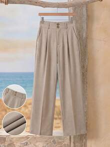 GlowEve CURVE Pantaloni casual cu picior drept pentru femei, mărime plus - Kaki - Vizualizare 8