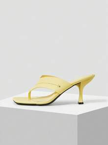 Mnmlis Women's Chic Lemon Yellow Thong Mules With Kitten Heel Open Toe Design Summer Shoes - Yellow - View 1