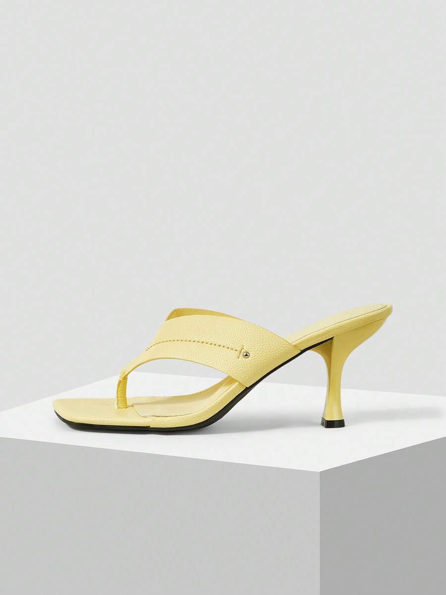 Mnmlis Women's Chic Lemon Yellow Thong Mules With Kitten Heel Open Toe Design Summer Shoes - Yellow - View 1