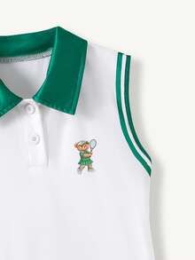 SHEIN Casuvi Kids Đầm xếp ly không tay cổ bẻ thời trang thường ngày dành cho bé gái tuổi teen - trắng - Xem 6