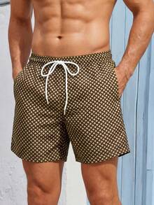VIVINTIMO Men's Plaid Print Drawstring Waist Loose Dual Layer Beach Shorts,Hawaiian - Coffee Brown - View 1