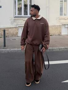 Heavens Edit Men's Knitted Casual Loose Fit Thermal Lined Long Sleeve Sweatshirt, Suitable For Daily Wear, Autumn/Winter - Brown - View 1