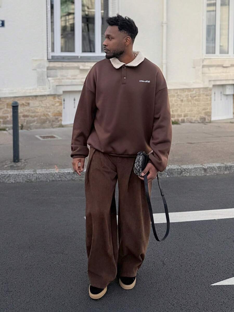 Heavens Edit Men's Knitted Casual Loose Fit Thermal Lined Long Sleeve Sweatshirt, Suitable For Daily Wear, Autumn/Winter - Brown - View 1