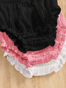 Baby Girl 3pcs Solid Cable Knit Frill Trim Shorts - Multicolor - View 4