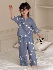 DAZY Toddler Boys' Minimalist Print Short Sleeve Loungewear - Blue - View 1