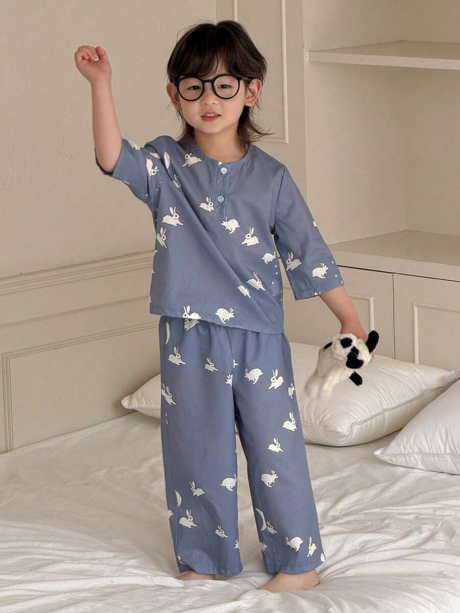 DAZY Toddler Boys' Minimalist Print Short Sleeve Loungewear - Blue - View 1