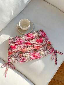 Elavelle Women's Random Print Drawstring Ruched Swimsuit Cover-Up, Spring/Summer - Multicolor - View 3