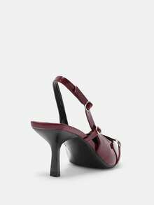 秋冬女士红色尖头高跟鞋、高跟凉鞋、猫跟鞋、婚鞋、正装鞋、交叉绑带露跟高跟凉鞋，优雅派对鞋 - 酒紅色 - 查看 7