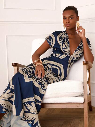 Lilora 女士优雅印花连衣裙配披肩