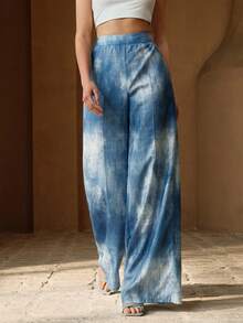 Anewsta Pantalones rectos, sueltos y casuales de cintura alta con bolsillos para mujer - Azul - Ver 4