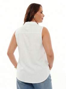 SHEIN EZwear Camisa De Talla Grande Sin Mangas unicolor, Perfecta Para Verano - Blanco - Ver 5