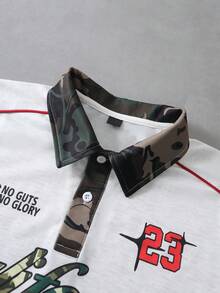 Manfinity Roghcode Young Men's White Summer Streetwear City Break Short Sleeve Polo Racing Shirt,Loose Fit Retro Patchwork Camouflage Rugby Blouse,Sports Casual T-Shirt - Grey - View 3