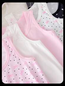 SHEIN 5 件/包女孩蝴蝶和心形印花柔软基本款吊带背心，甜美简约自然风格，多色 - 彩色 - 查看 4