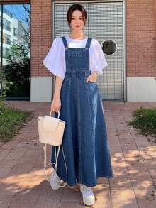 DAZY 女款休閒通勤長版牛仔洋裝小碼 - 藍色 - 查看 1