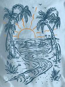 EMERY ROSE Women's Casual Coconut Tree Print Round Neck Short Sleeve T-Shirt, Summer - Baby Blue - View 6