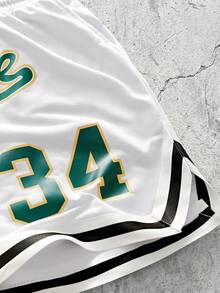 EVRINFINITE NEON DUSK Men's White Letter & Number Basketball Print Casual Loose Drawstring Shorts,Basketball Shorts - White - View 4