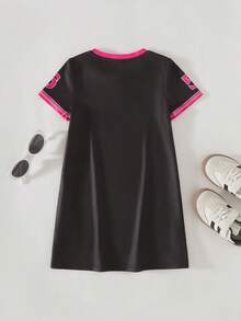 THE HAPPY LOOK Vestido casual recto de punto de cuello redondo de manga corta con patrón de letras, adecuado para salidas, juegos, fiestas, vacaciones, deportes ligeros y múltiples ocasiones, para niñas jóvenes - Multicolor - Ver 3