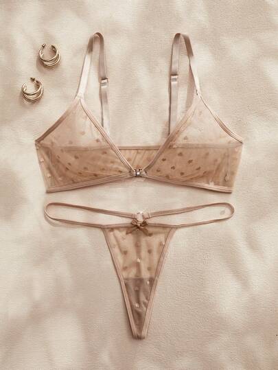 Charlaine Women's Heart-Shaped Mesh Sexy Lingerie Set