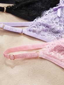 Charlaine 5pcs/Pack Women's Low-Rise Lace Thong Panties, Random Heart Pattern - Multicolor - View 5