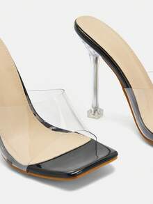 Glitzique Women's Clear Peep Toe Mules Sandals For Summer And Spring, Breathable And Comfortable - Black - View 7