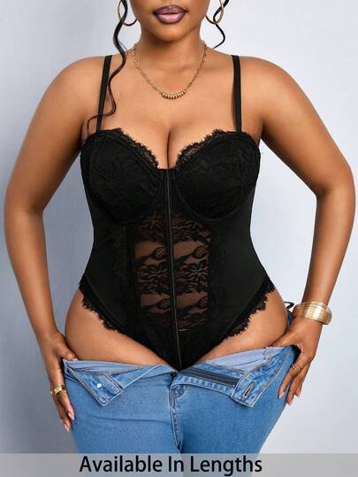 SHEIN PETITE CURVE New Plus Size Women's Petite Girls Contrast Lace Sexy Fashionable Bodysuit , Summer, High-Quality Elastic Lace Fabric.Makes You Look Slimmer , Petite Women Pants,Suitable For Petite Women.High-Waisted Makes You Look Slimmer And Your Legs Longer, Suitable For Petite Women.Suitable For All Seasons And Occasion,Suitable For Petite Girls& Women, Summer Bodysuit ,Summer Summer Bodysuit Summer Outfits Summer Holiday Outfits Long Summer Bodysuit For Women Spring Outfit ,Tank Top,Casual Bodysuit,High-Waisted Slimming Tank Top For Summer,Elegant Women's Ceremony Pants ,Elegant Pants For Party,Elegant Bodysuit  For Ladies,Vacation Outfits Women,Holiday Outfits For Women,Summer Holiday Outfits,Summer Vacation Outfits,Carnival Carnival Costume Carnival Women Look 2026 2026 Carnival Women Carnival Clothes Carnival Costume Women