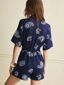 Écloséra Women's Casual Vacation Style Navy Blue Paisley Pattern Slim Waist Slimming Jumpsuit Button Jumpsuit Women's Casual Vacation Style Women's Navy Blue Jumpsuit Women's Paisley Pattern Jumpsuit Women's Slim Waist Slimming Jumpsuit Women's Button Jumpsuit Women's Short Sleeve Jumpsuit Women's Summer Casual Vacation Style Everyday Wear Women's Casual Outings - Navy Blue - View 6